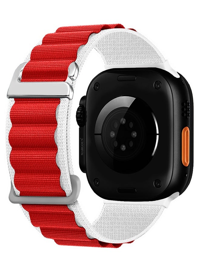 Replacement Band for Apple Watch Band 49mm 46mm 45mm 44mm - Alpine Loop Band for Women Men - Adjustable With Metal G-Hook - White Red - Image 5